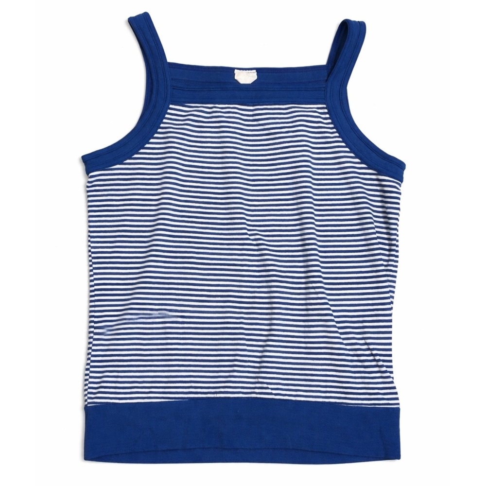 Vtg Sears Striped Tank Top Blue White Made in USA Sleeveless Shirt 90s Y2K Large